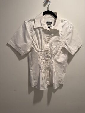 Isabel Marant white Short-Sleeve Pleated Button-Front Shirt